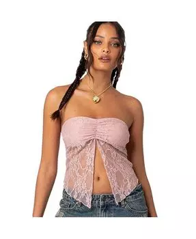 Женский прозрачный кружевной топ с разрезом спереди Twilight Edikted, розовый