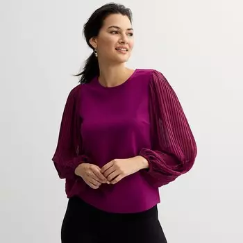 Женский прозрачный плиссированный топ с длинными рукавами Nine West, цвет Australian Orchid