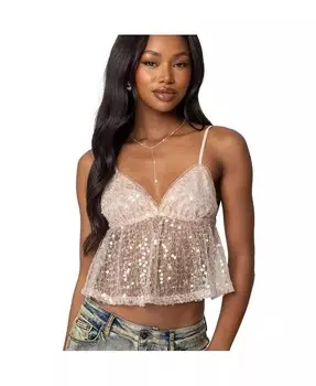 Женский прозрачный топ Babydoll с пайетками Edikted, розовый