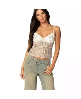 Женский прозрачный топ с цветочной вышивкой Edikted, белый