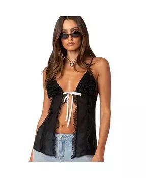 Женский прозрачный топ с разрезом спереди Linette Lacey Edikted, черный