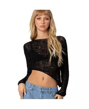 Женский прозрачный топ свободной вязки асимметричного кроя Edikted, черный