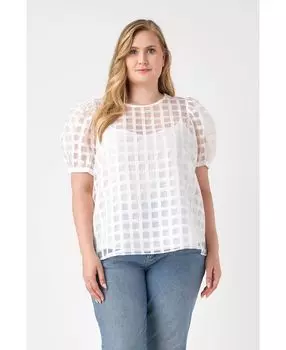 Женский прозрачный топ в клетку больших размеров English Factory, белый