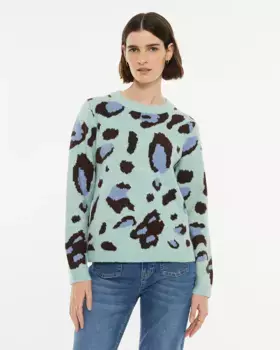 Женский прямой жаккардовый свитер с анималистичным принтом и отделкой в рубчик System Action, мультиколор