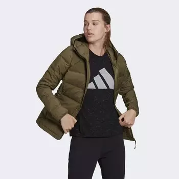 Женский пуховик Adidas, цвет carbon grey/olive green