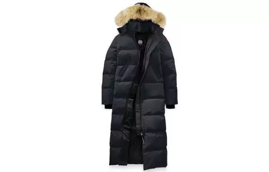 Женский пуховик Canada Goose длинный с мехом, темно-синий
