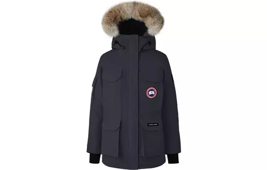 Женский пуховик Canada Goose с меховым капюшоном, темно-синий