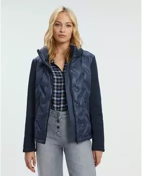 Женский пуховик из двух тканей с высоким воротником и карманами Paz Torras, темно-синий