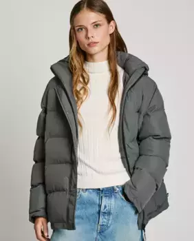 Женский пуховик из водонепроницаемой ткани со съемным капюшоном Pepe Jeans, темно-серый