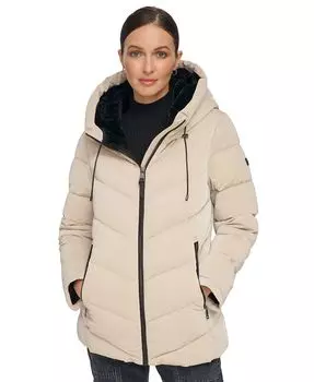 Женский пуховик с капюшоном DKNY, слоновая кость/кремовый