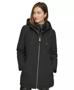 Женский пуховик с капюшоном и молнией спереди DKNY, черный