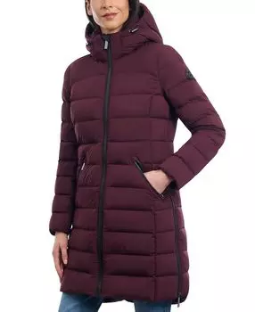 Женский пуховик с капюшоном и отделкой из искусственной кожи Michael Kors