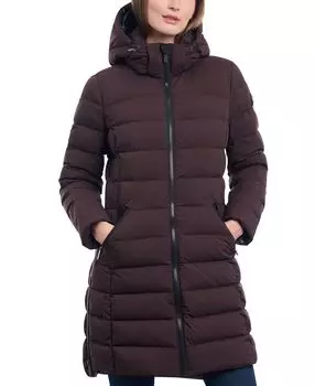 Женский пуховик с капюшоном и отделкой из искусственной кожи Michael Kors