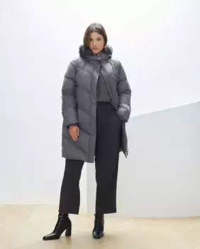 Женский пуховик с капюшоном из натурального меха Couchel, цвет 820 Gris Medio