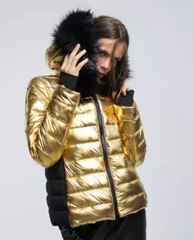 Женский пуховик с капюшоном с эффектом металлик Lola Casademunt, золотой
