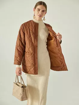 Женский пуховик с круглым вырезом и узором LCW Modest, матовый коричневый