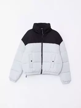 Женский пуховик с воротником-стойкой и цветными блоками с длинным рукавом LCW Casual