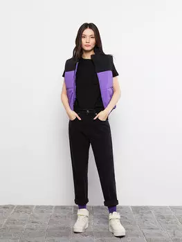 Женский пуховик с высоким воротником и цветными блоками LCW Casual