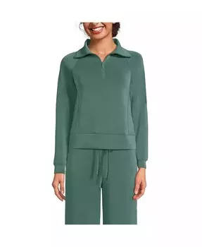 Женский пуловер Cupro с длинными рукавами и полумолнией на молнии Lands' End, синий