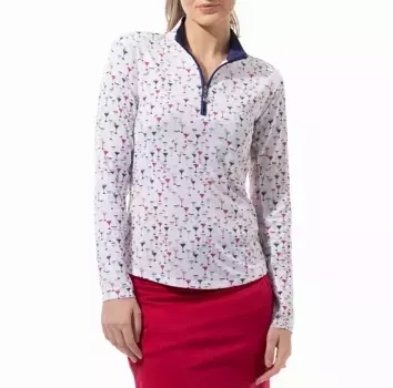 Женский пуловер для гольфа SanSoleil с длинными рукавами и молнией 1/4 с принтом и охлаждающей функцией, цвет Liberty