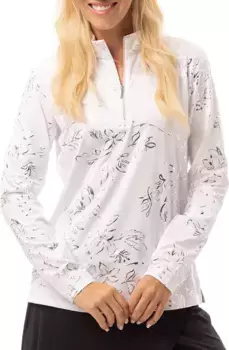 Женский пуловер для гольфа SanSoleil с принтом из фольги и воротником-стойкой, цвет Botanical White/Silver