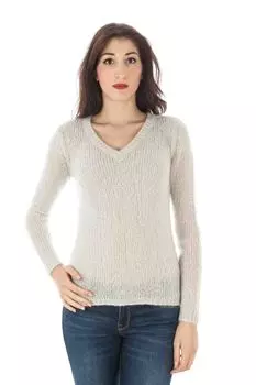 Женский пуловер Fred Perry из шерсти и вискозы с V-вырезом, белый