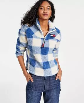 Женский пуловер из шерсти с молнией 1/4 в клетку buffalo sherpa Tommy Jeans, мульти