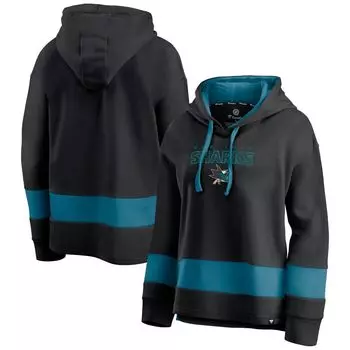 Женский пуловер с капюшоном Fanatics черного/бирюзового цвета San Jose Sharks Colours of Pride с цветными блоками Fanatics