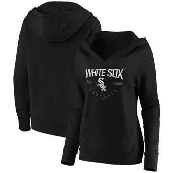 Женский пуловер с капюшоном Fanatics черного цвета Chicago White Sox Core Live For It с v-образным вырезом Fanatics