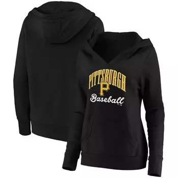Женский пуловер с капюшоном Fanatics черного цвета с логотипом Pittsburgh Pirates Victory Script и перекрестным вырезом Fanatics