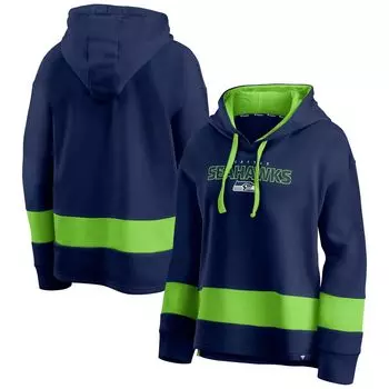 Женский пуловер с капюшоном Fanatics College темно-синий/неоново-зеленый Seattle Seahawks Colors of Pride с капюшоном и цветными блоками Fanatics