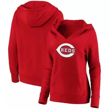 Женский пуловер с капюшоном Fanatics фирменного красного цвета Cincinnati Reds с официальным логотипом и v-образным вырезом Fanatics