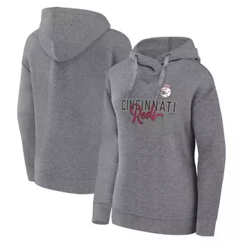 Женский пуловер с капюшоном Fanatics Heather Grey Cincinnati Reds Script Favorite Fanatics