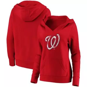 Женский пуловер с капюшоном Fanatics красного цвета с логотипом Washington Nationals Core Team и V-образным вырезом Fanatics