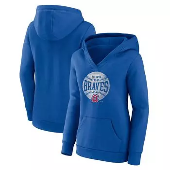Женский пуловер с капюшоном Fanatics Royal Atlanta Braves Slider Crossover с v-образным вырезом Fanatics