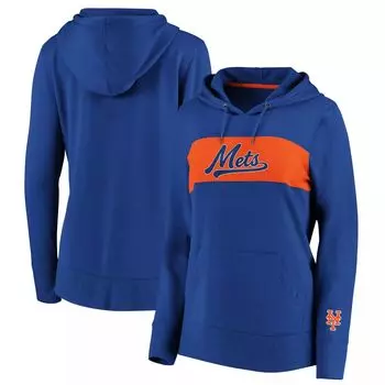 Женский пуловер с капюшоном Fanatics Royal New York Mets Tri-Blend с цветными блоками Fanatics