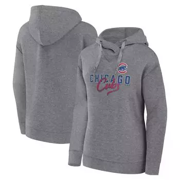 Женский пуловер с капюшоном Fanatics с логотипом Heather Grey Chicago Cubs Script Favorite Fanatics