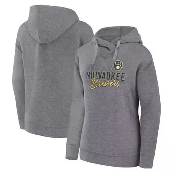 Женский пуловер с капюшоном Fanatics с логотипом Heather Grey Milwaukee Brewers Script Favorite Fanatics