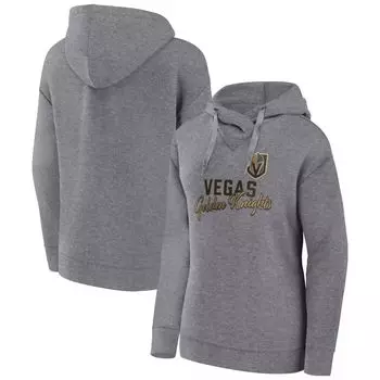 Женский пуловер с капюшоном Fanatics с логотипом Heather Grey Vegas Golden Knights Script Favorite Fanatics