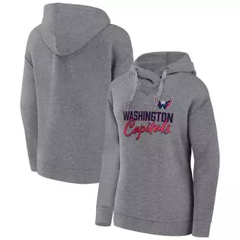 Женский пуловер с капюшоном Fanatics с логотипом Heather Grey Washington Capitals Script Favorite Fanatics
