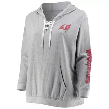 Женский пуловер с капюшоном Fanatics серого цвета с принтом Tampa Bay Buccaneers и шнуровкой большого размера Fanatics