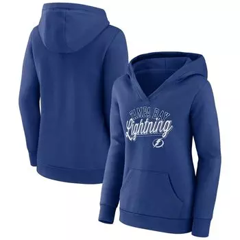 Женский пуловер с капюшоном Fanatics синего цвета Tampa Bay Lightning Simplicity Crossover с v-образным вырезом Fanatics