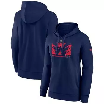 Женский пуловер с капюшоном Fanatics темно-синего цвета с логотипом Washington Capitals Authentic Pro Core Collection и v-образным вырезом Fanatics