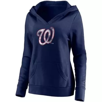 Женский пуловер с капюшоном Fanatics темно-синего цвета с логотипом Washington Nationals Core Team и V-образным вырезом Fanatics