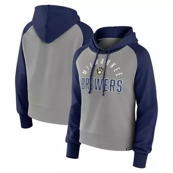 Женский пуловер с капюшоном Fanatics темно-синего/серого цвета Milwaukee Brewers Pop Fly Fanatics