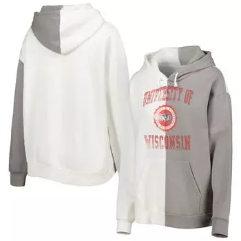Женский пуловер с капюшоном Gameday Couture серого/белого цвета Wisconsin Badgers с разрезом