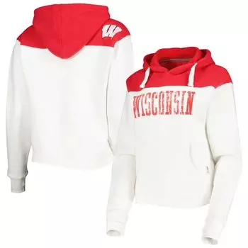 Женский пуловер с капюшоном и белой/красной кокеткой для прессы Wisconsin Badgers Chicago 2-Hit