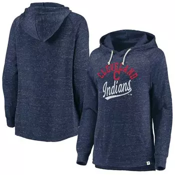 Женский пуловер с капюшоном и принтом реглан Fanatics темно-синего цвета Cleveland Indians Fanatics