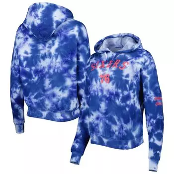 Женский пуловер с капюшоном New Era Royal Philadelphia 76ers из матового хлопка с принтом тай-дай New Era