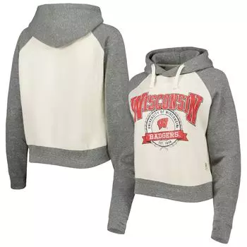 Женский пуловер с капюшоном Pressbox кремового/Heather Grey Wisconsin Badgers Cody Tri-Bend реглан